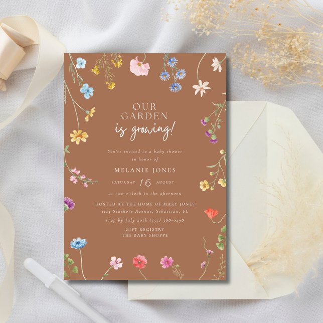 Invitation Fête de Bébé Fille Fleur Sauvage (Wildflower Baby Girl Baby Shower Invitation)