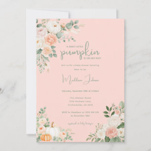 Invitation Fête de Bébé Fille Fleurie Petite Citrouille d'Aut