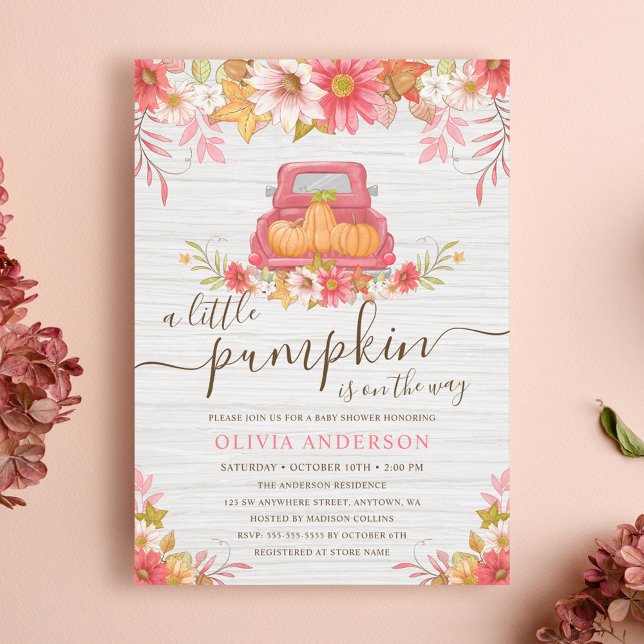 Invitation Fête de bébé fille Fleurs de citrouille d'automne (Créateur téléchargé)