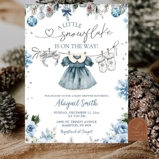 Invitation Fête de bébé fille flocon de neige de Noël Linge (Créateur téléchargé)
