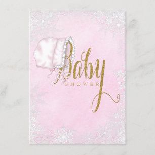 Invitation Fête de bébé fille flocon de neige en or rose