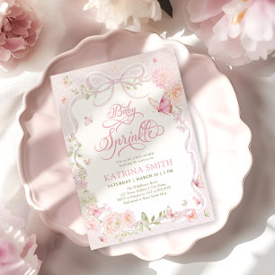 Invitation Fête de Bébé Fille Florale Papillon Baby Sprinkle