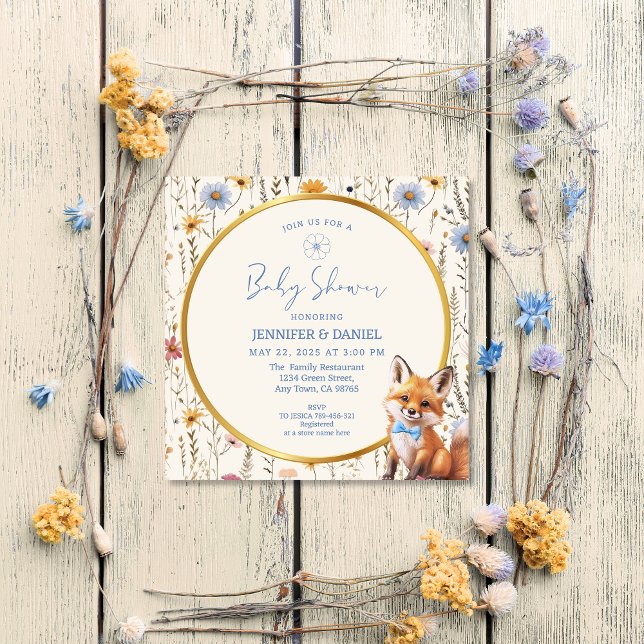 Invitation Fête de Bébé Fille Florale Renard des Bois (Créateur téléchargé)