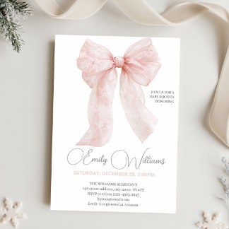 Invitation Fête de Bébé Fille Hiver Rose Pâle Flocon de Neige