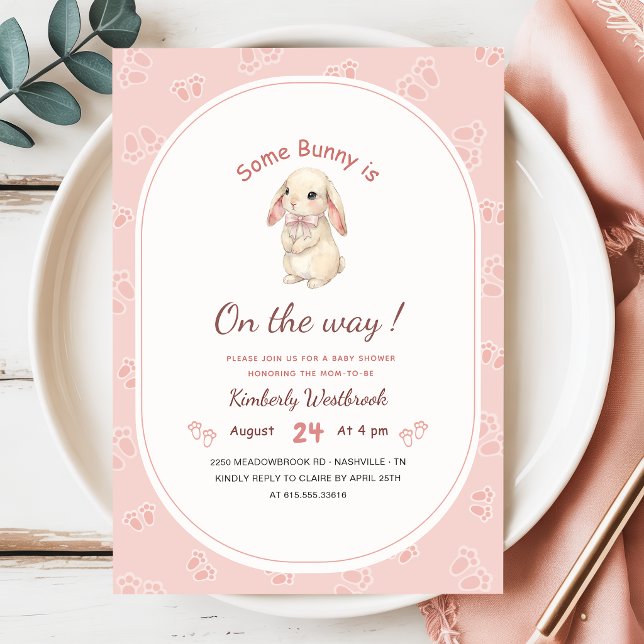 Invitation Fête de Bébé Fille Lapin Mignon (Créateur téléchargé)