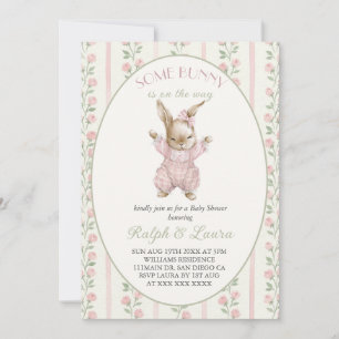 Invitation Fête de bébé fille lapin rose
