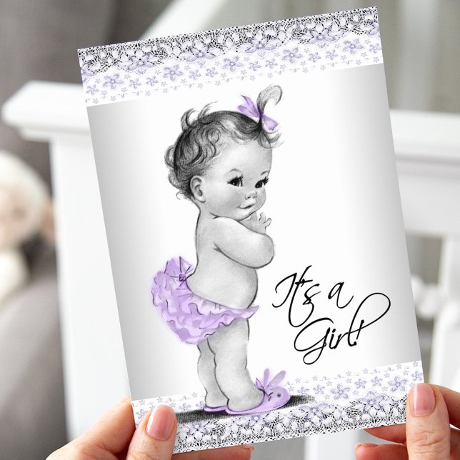 Invitation Fête de bébé fille lavande violet et gris (Créateur téléchargé)