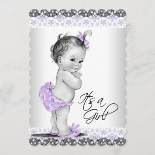 Invitation Fête de bébé fille lavande violet et gris