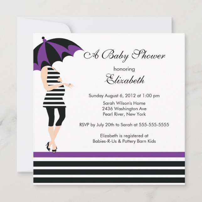 Invitation Fête de Bébé Fille Maman Moderne Tendance Noir & V (Devant)