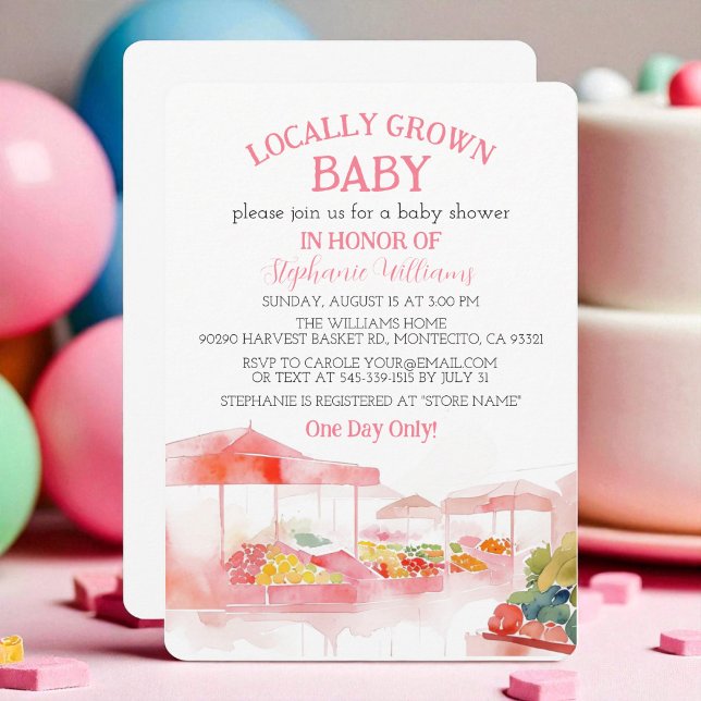 Invitation Fête de bébé fille 'Marché de producteurs locaux' (Créateur téléchargé)