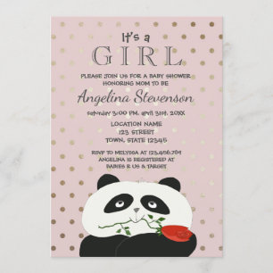 Invitation Fête de Bébé Fille Mignon Panda Rose