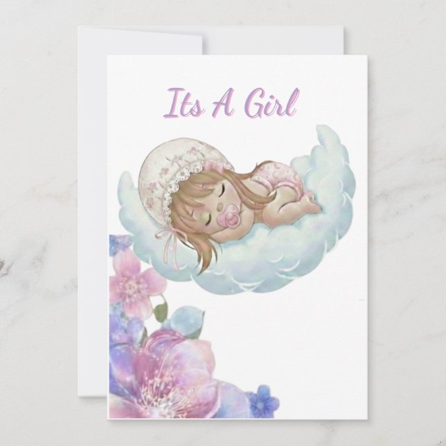 Invitation Fête de bébé fille nuage floral (Devant)