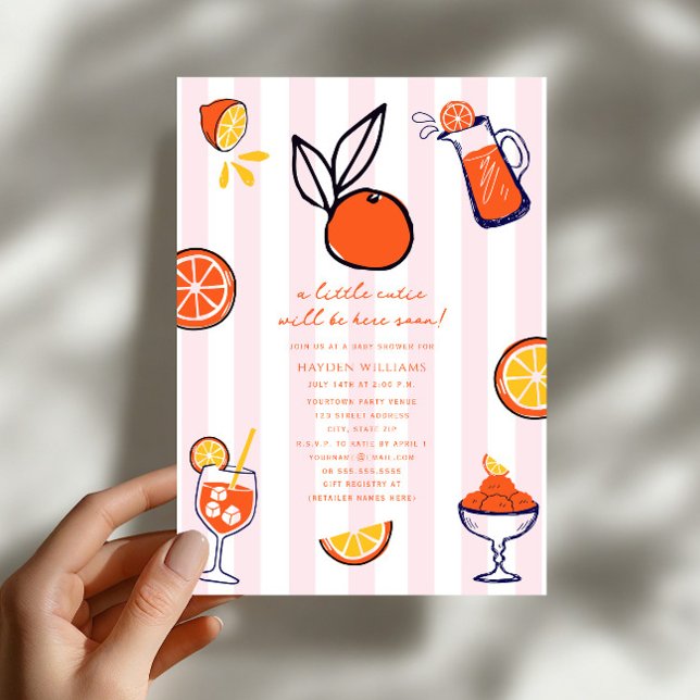 Invitation Fête de Bébé Fille Orange Doodle Mignonne (Créateur téléchargé)