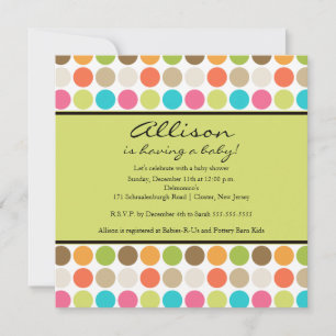 Invitation Fête de bébé fille ou garçon FUN Dots GREEN