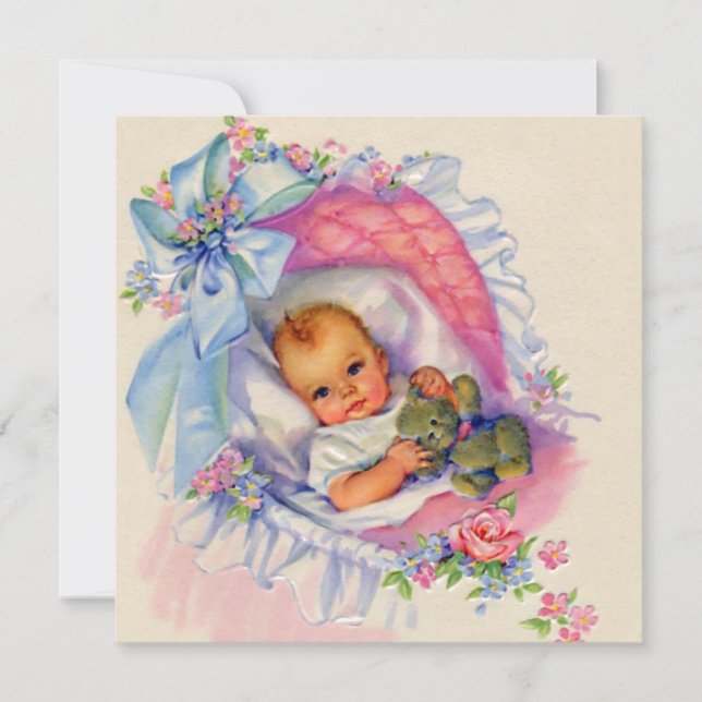 Invitation Fête de bébé fille pastel rose (Devant)