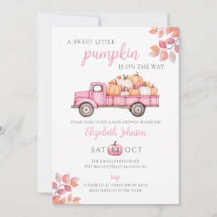 Invitation Fête de bébé fille petite citrouille rose tout en 