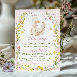 Invitation Fête de Bébé Fille Petite Oie Florale Rigolote