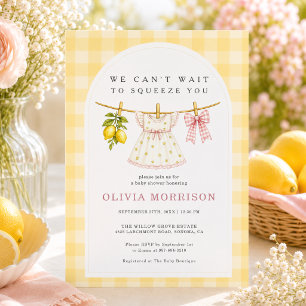 Invitation Fête de Bébé Fille Pince de Citron sur la Corde à 