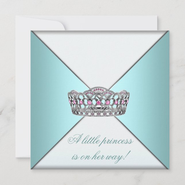 Invitation Fête de bébé fille Princesse Diadème Turquoise Bla (Devant)