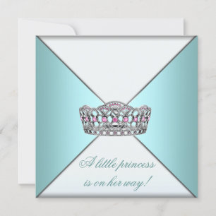 Invitation Fête de bébé fille Princesse Diadème Turquoise Bla