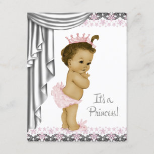 Invitation Fête de bébé fille princesse rose et grise