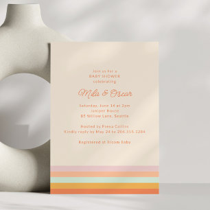 Invitation Fête de Bébé Fille Rayure Rétro Colorée Sprinkle