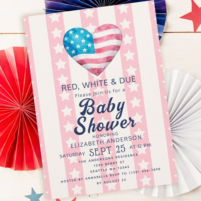 Invitation Fête de bébé fille Red White & Due Heart Stripes (Créateur téléchargé)