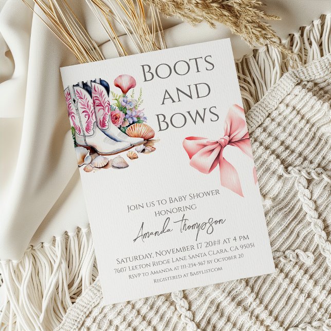 Invitation Fête de Bébé Fille Rose Bottes et Rubans de l'Oues (Créateur téléchargé)