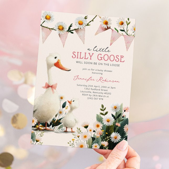Invitation Fête de bébé fille Rose Canard Silly (Créateur téléchargé)