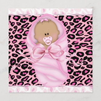 Invitation Fête de bébé fille rose et noir léopard
