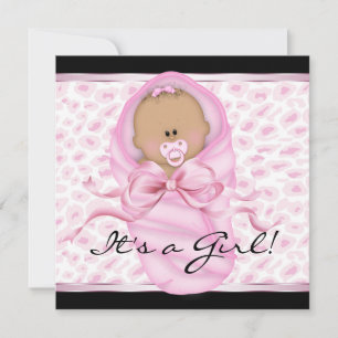 Invitation Fête de bébé fille rose et noir léopard