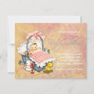 Invitation Fête de bébé fille rose et pêche vintage adorable