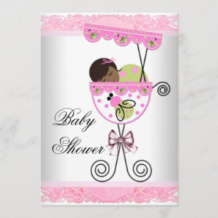 Invitation Fête de bébé fille rose et verte