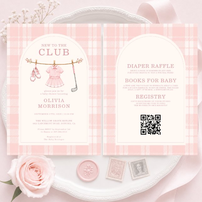 Invitation Fête de Bébé Fille Rose Golf Tout en Un (Créateur téléchargé)