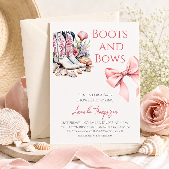 Invitation Fête de bébé fille Rose occidentale Bottes et Ruba (Créateur téléchargé)