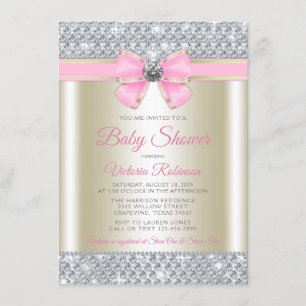 Invitation Fête de bébé fille rose or glamour