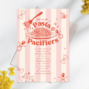 Invitation Fête de bébé fille rose Pasta & Pacifiers Doodle