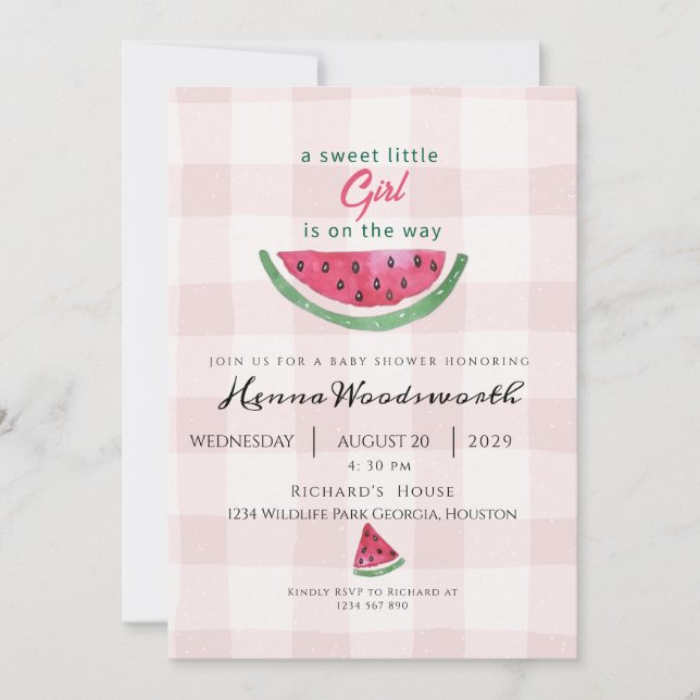 Invitation Fête de Bébé Fille Rose Pastèque D'été Sucrée  (Devant)