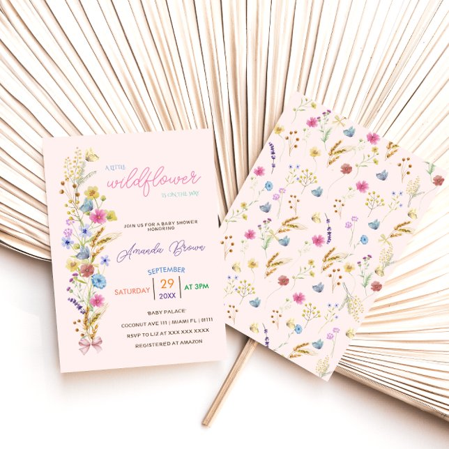 Invitation Fête de bébé Fille Rose Petite Fleur Sauvage (Créateur téléchargé)