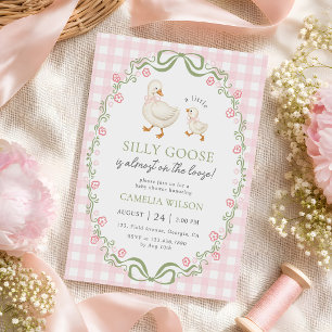 Invitation Fête de bébé fille rose Silly Goose