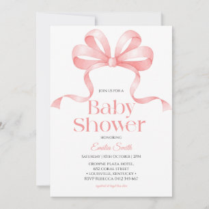 Invitation Fête de bébé fille ruban bow rose