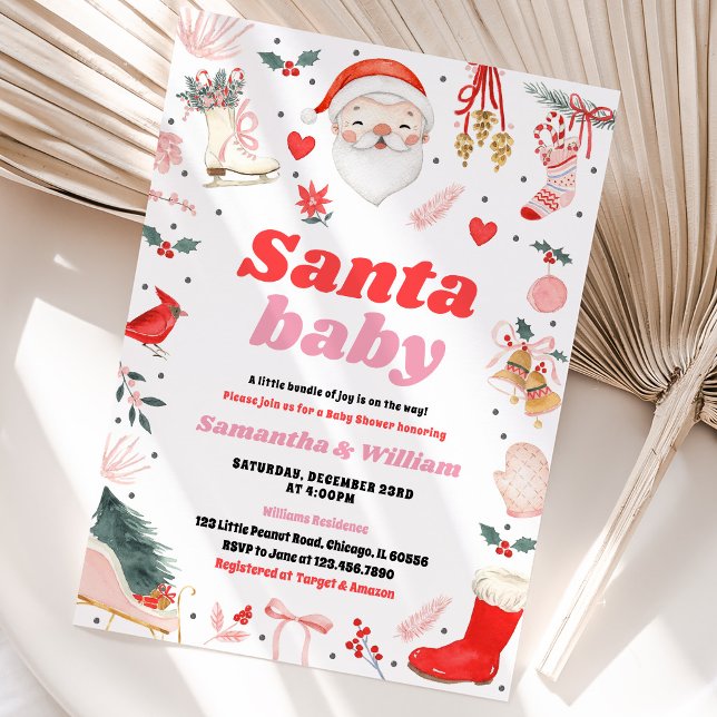 Invitation Fête de bébé fille Santa Baby (Créateur téléchargé)