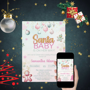 Invitation Fête de bébé fille Santa Baby Shower 