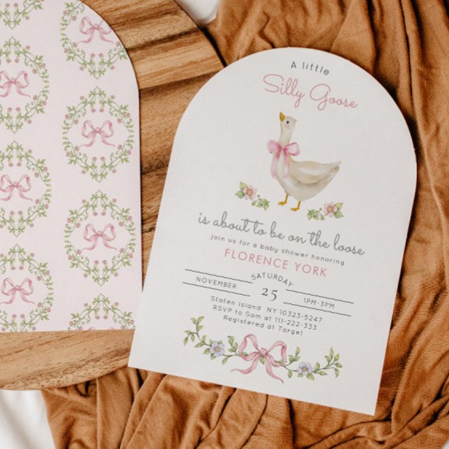 Invitation Fête de bébé fille Silly Goose arc-en-ciel Rose (Créateur téléchargé)