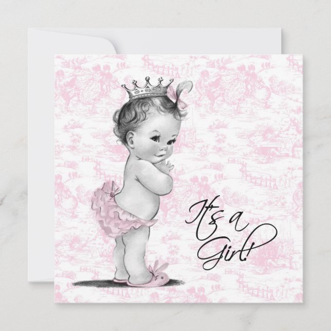 Invitation Fête de bébé fille Toile rose (Devant)