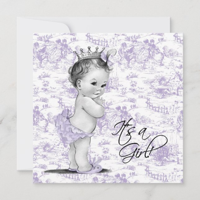 Invitation Fête de bébé fille Toile violette (Devant)