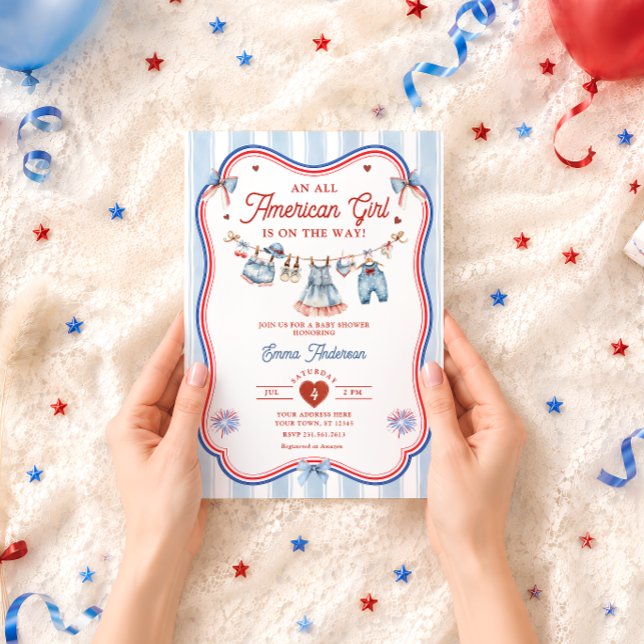 Invitation Fête de Bébé Fille Tout Américaine (Créateur téléchargé)