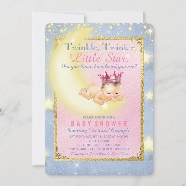 Invitation Fête de Bébé Fille Twinkle Twinkle Little Star (Devant)