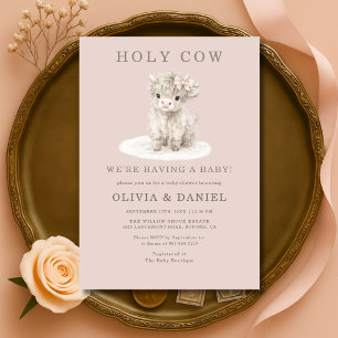 Invitation Fête de Bébé Fille Vache Highland Rose 