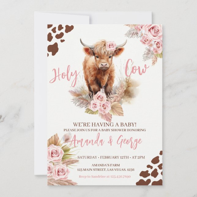 Invitation Fête de Bébé Fille "Vache Sacrée" (Devant)